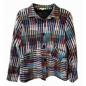 Trisha Tyler Shirt Jacket‎ Womens M Colorful Striped Lined Button Stretch